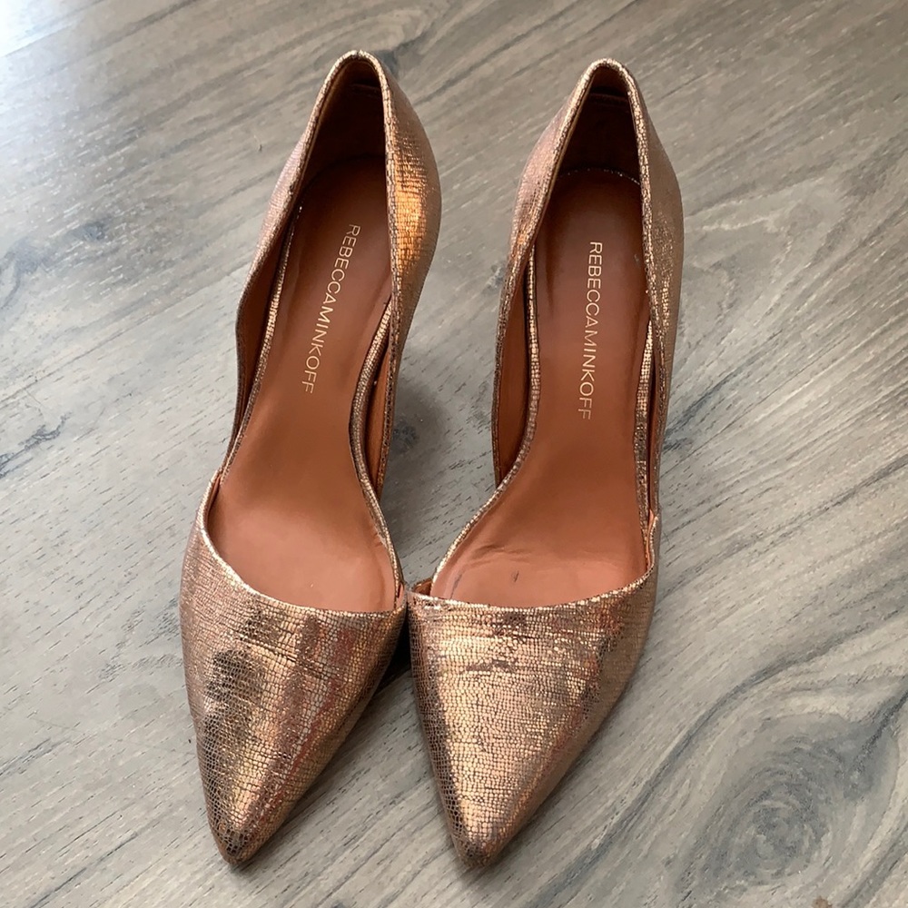 Rebecca Minkoff Metallic Rose Gold heels.